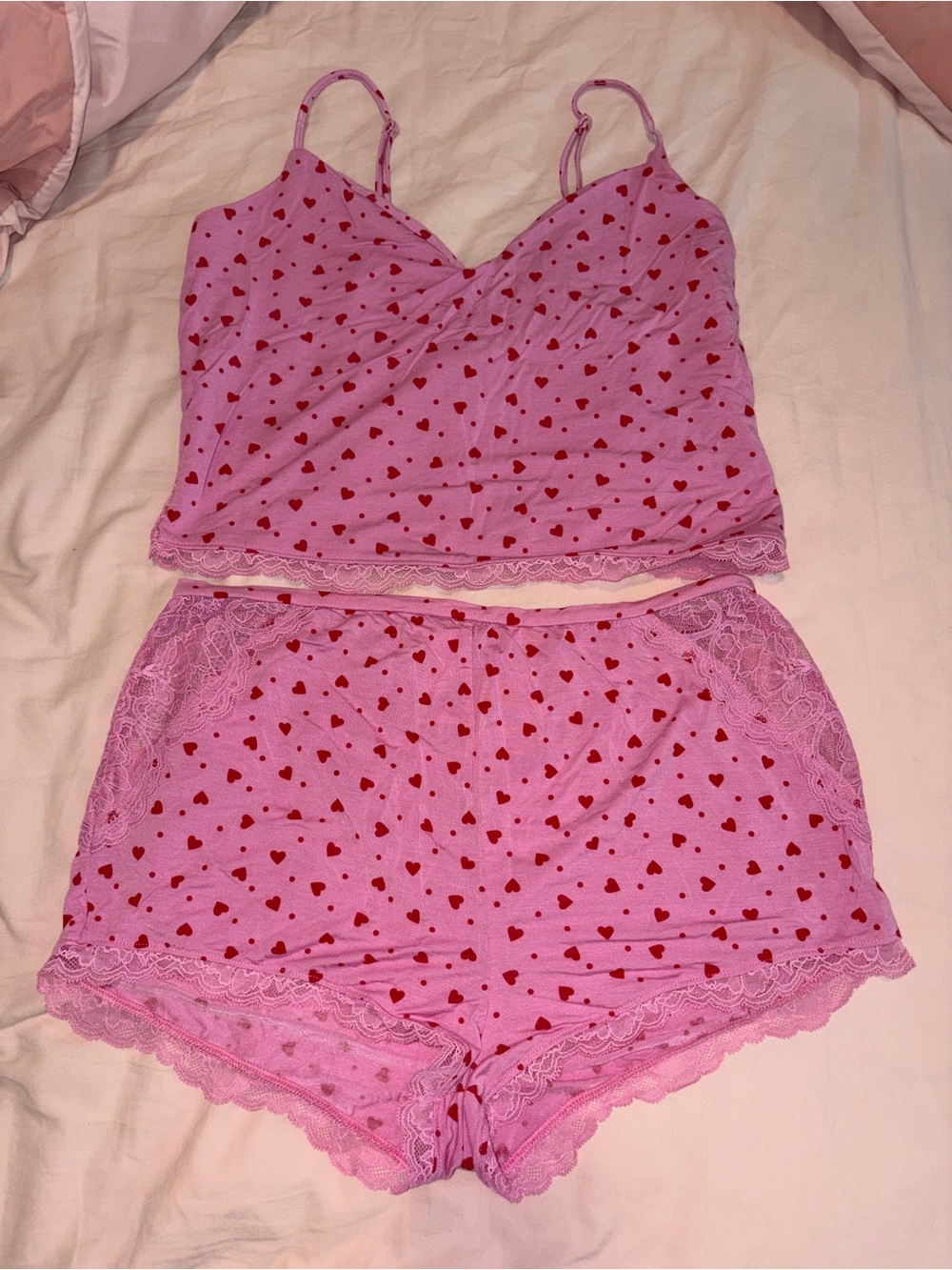 Women’s Pink Heart-Print Sleep Set